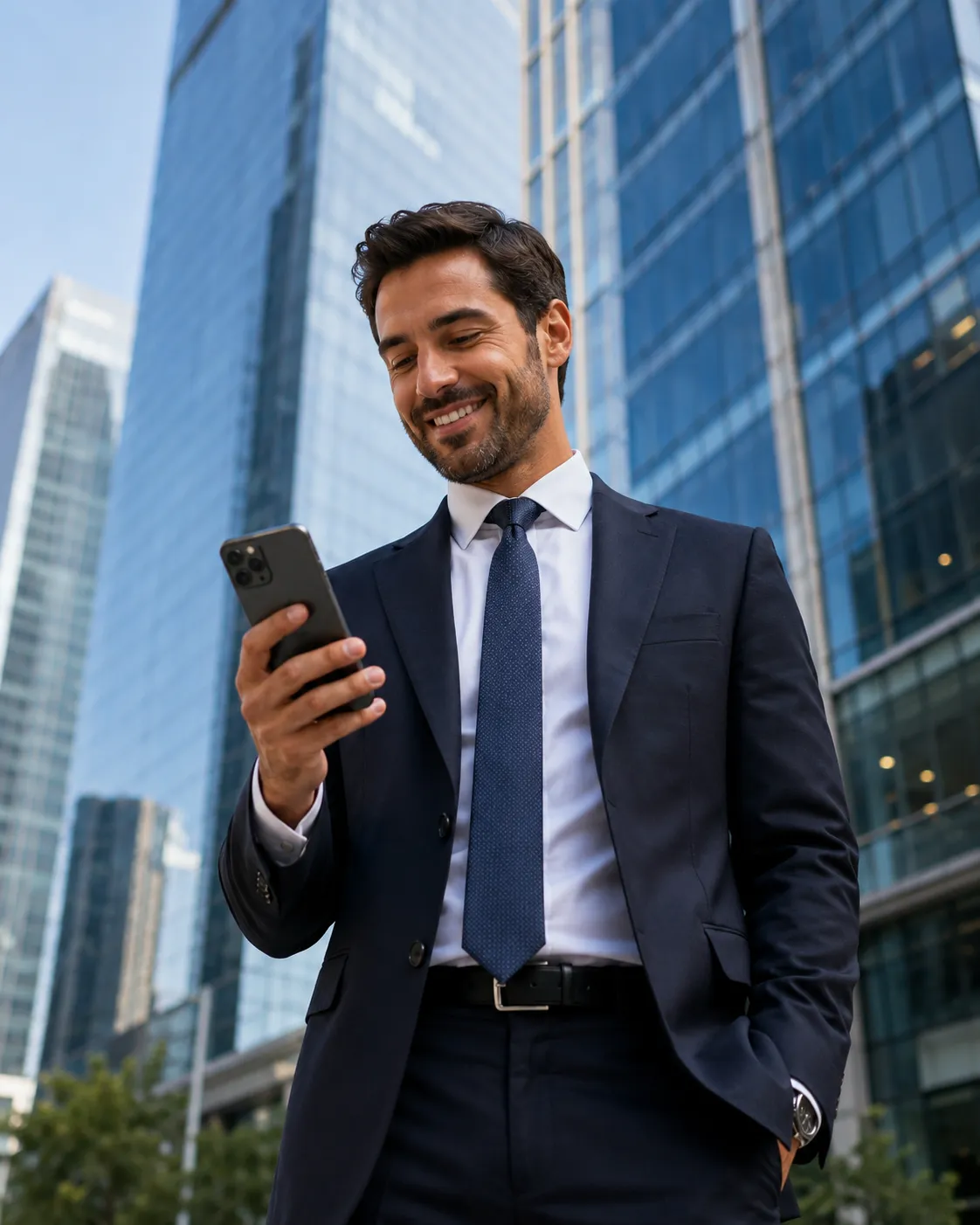 Business professional using mobile banking